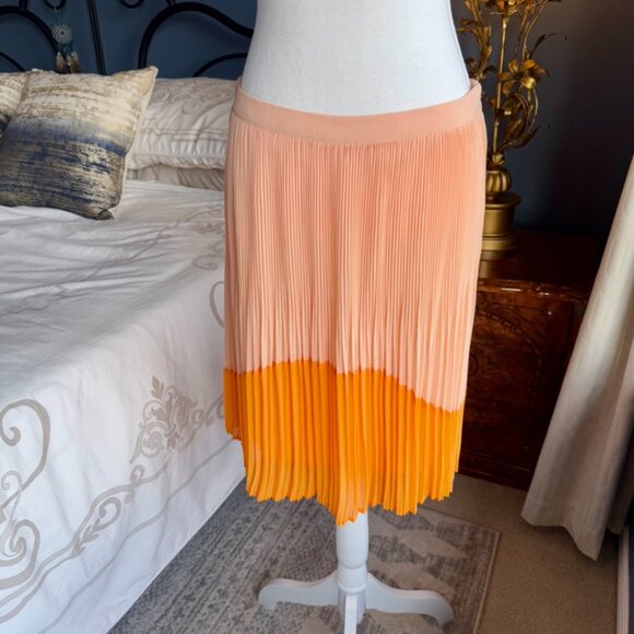 RW&Co Orange & Peach Pleated Chiffon Midi Skirt - Picture 4 of 10